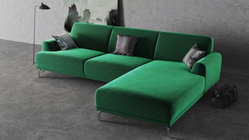Canapea de colt cu sezlong Pavia Velvet Green, dreapta